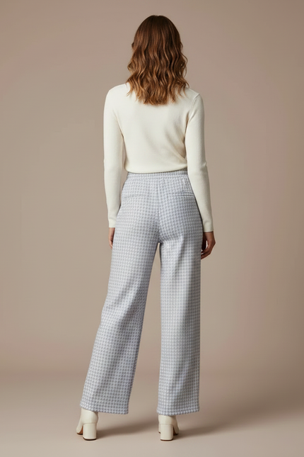 Pantalon Velours Pied-de-poule Écru Ample Confortable Femme - Imprimé Tweed - vue 2