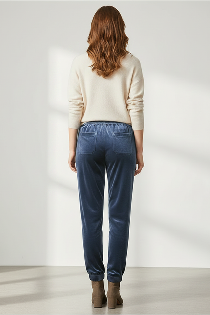 Pantalon Velours Bleu Ample Décontracté Élastiqué Femme - vue 2