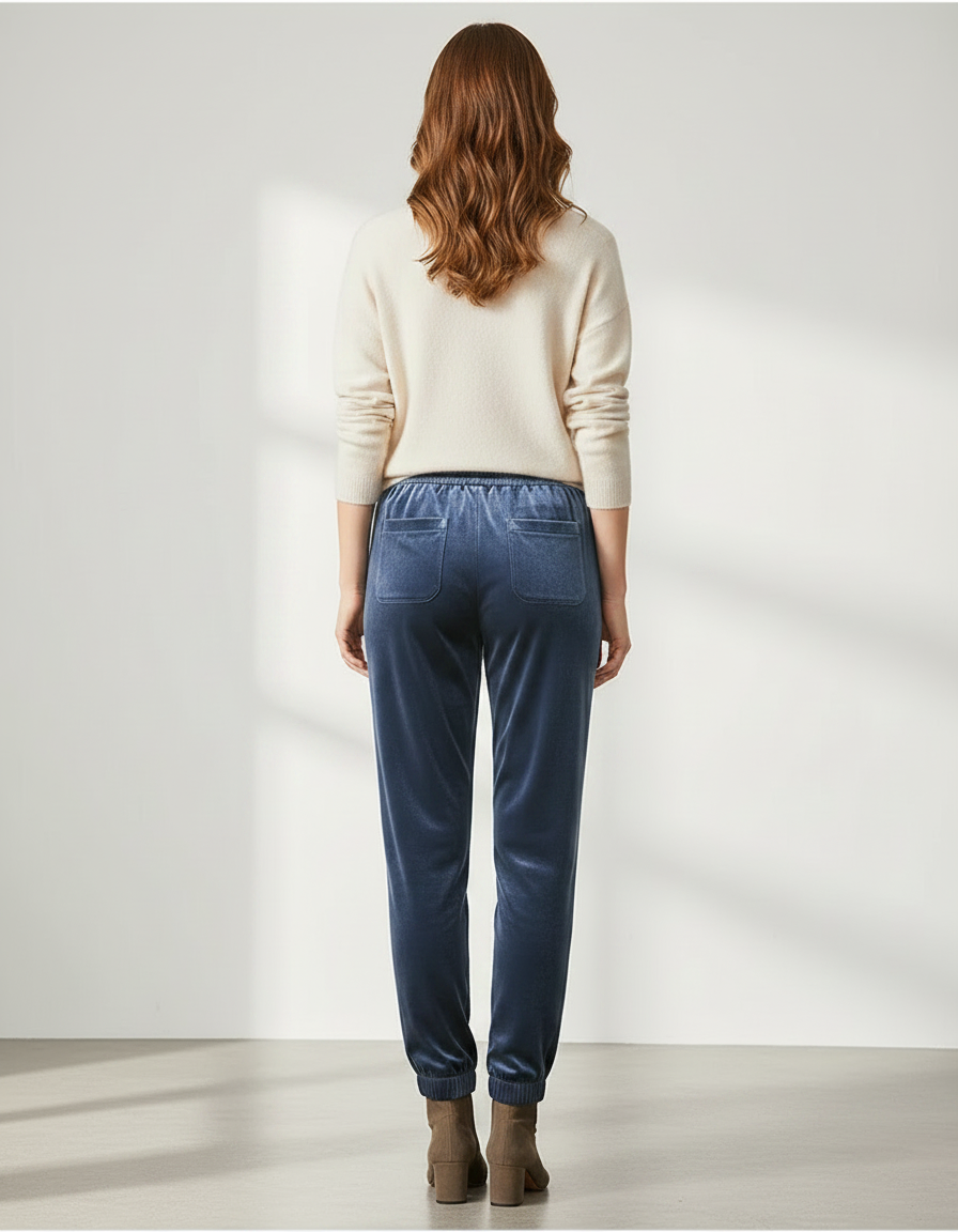 Pantalon Velours Bleu Ample Décontracté Élastiqué Femme - vue 2