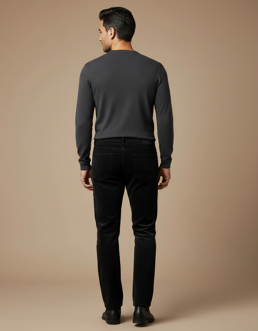 Pantalon Velour Slim - Noir Cordé - vue 2