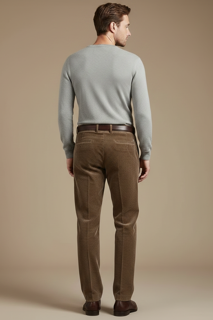 Pantalon Velours Côtelé Marron Droit Homme Élégant - Cordé - vue 2