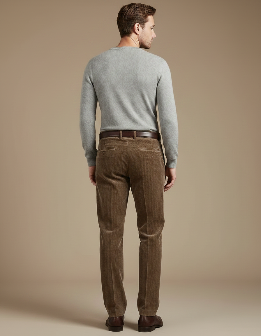Pantalon Velours Côtelé Marron Droit Homme Élégant - Cordé - vue 2