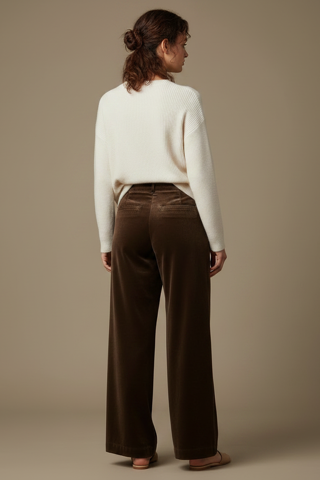 Pantalon En Velours Large - Marron - vue 2