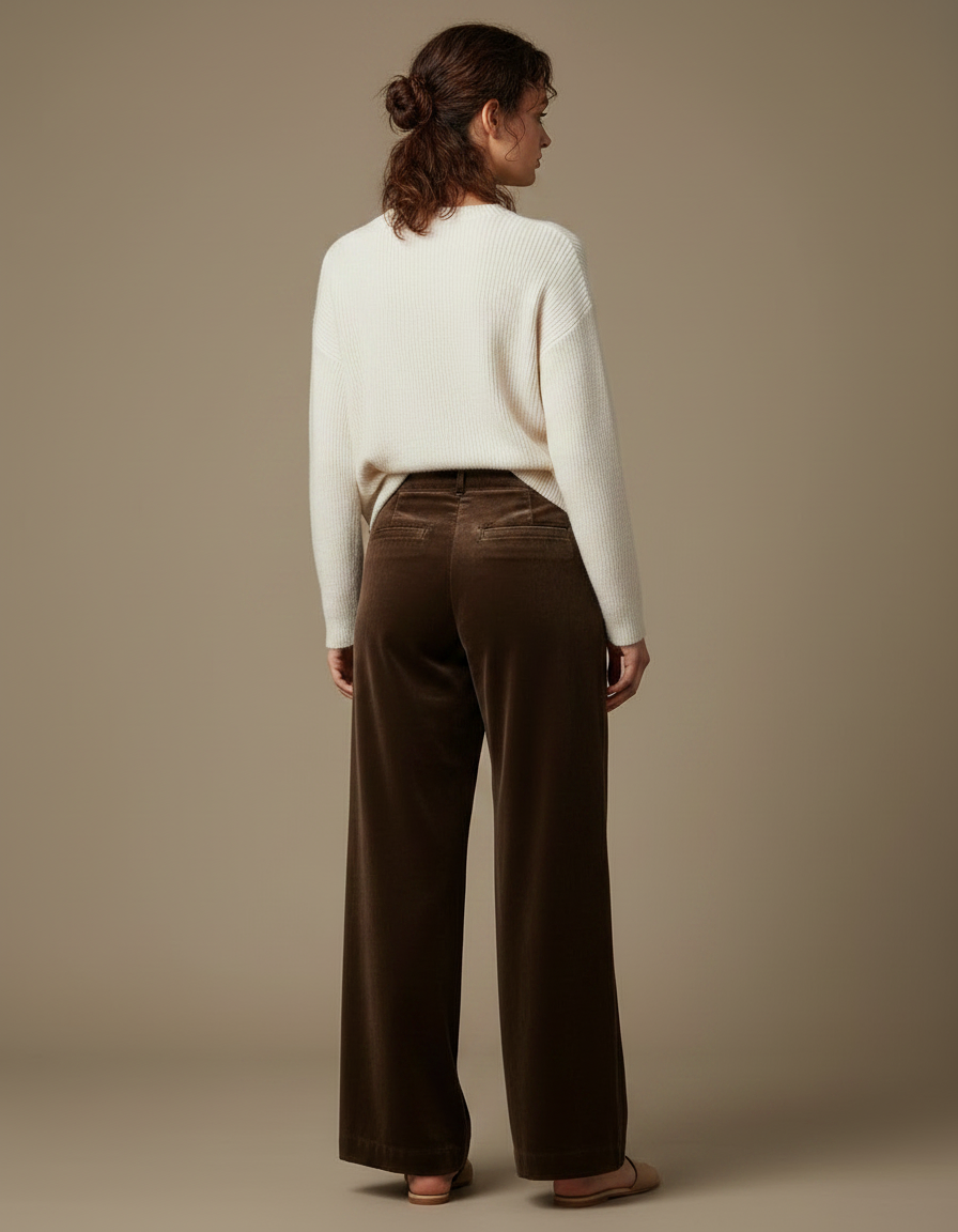 Pantalon En Velours Large - Marron - vue 2
