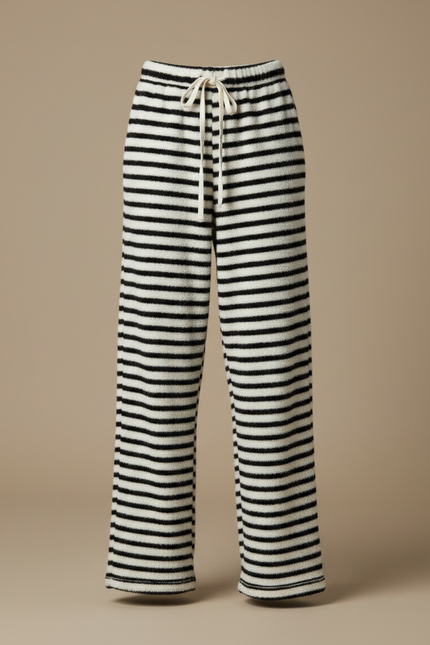 Pantalon Velours Rayé Noir Blanc Ample Doux - Multicolore - vue 3