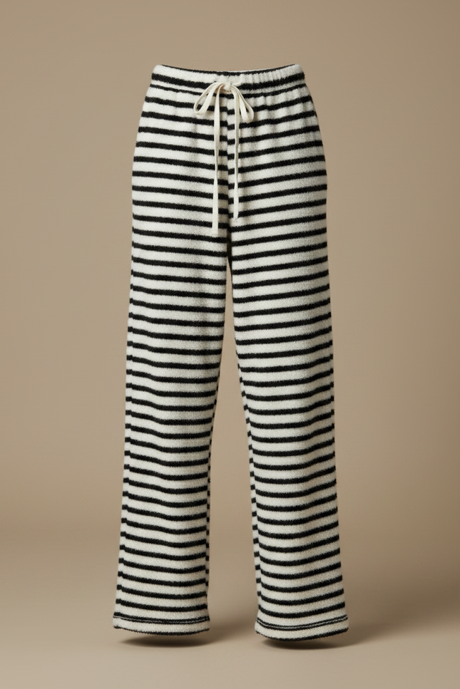 Pantalon Velours Rayé Noir Blanc Ample Doux - Multicolore - vue 3