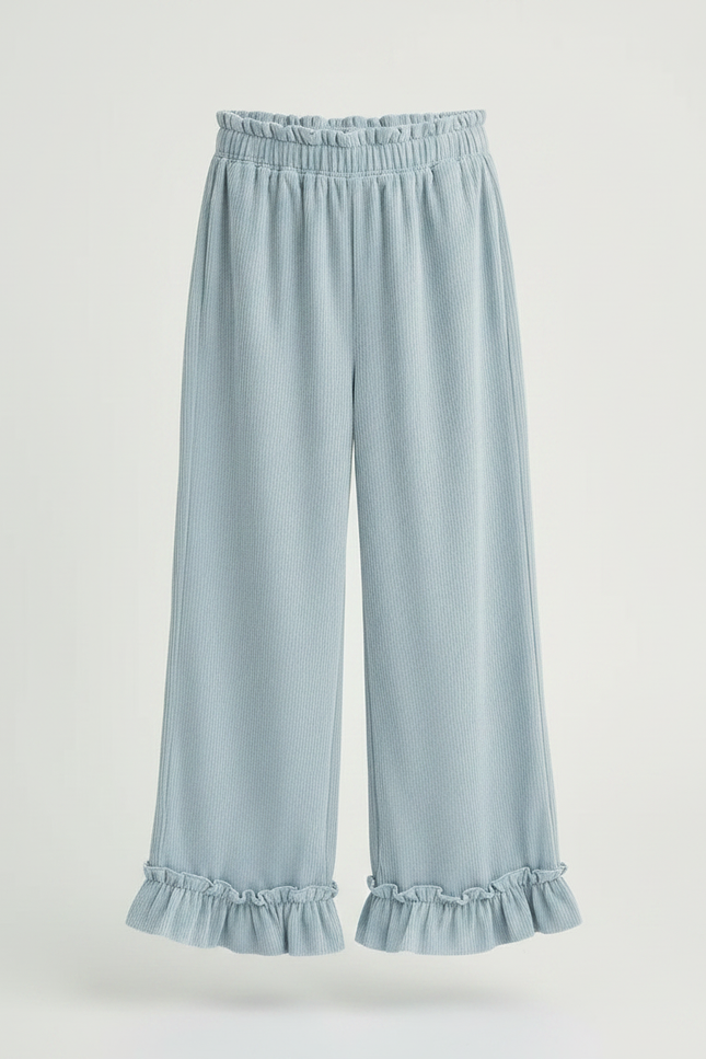 Pantalon Velours Bleu Ciel Côtelé Ample Volants Fille - Cordé - vue 3
