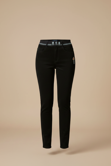 Pantalon Velours Noir Slim Brodé Élégant Femme - Cordé - vue 3