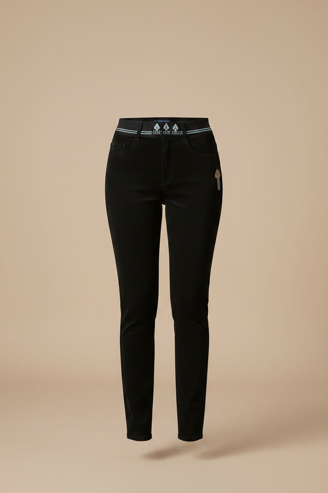 Pantalon Velours Noir Slim Brodé Élégant Femme - Cordé - vue 3