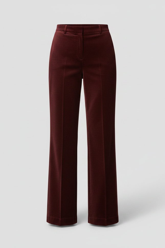 Pantalon Velours Bordeaux Coupe Droite Élégant Femme - Cordé - vue 3