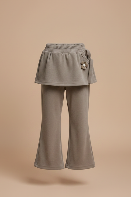 Pantalon Velours Gris Côtelé Ample Jupe Fleur Fille - vue 3