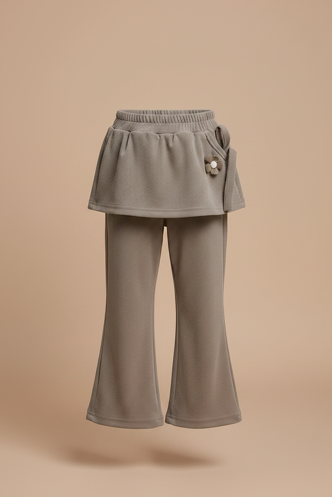 Pantalon Velours Gris Côtelé Ample Jupe Fleur Fille - vue 3