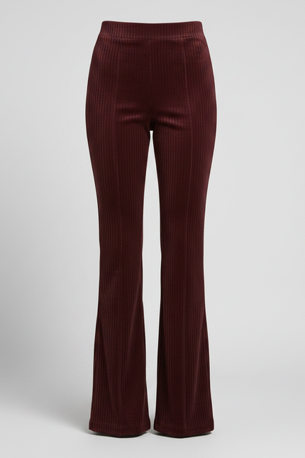 Pantalon Velours Bordeaux Côtelé Évasé Élégant Femme - Cordé - vue 3