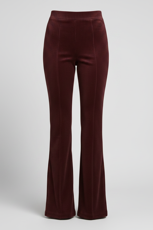 Pantalon Velours Bordeaux Côtelé Évasé Élégant Femme - Cordé - vue 3