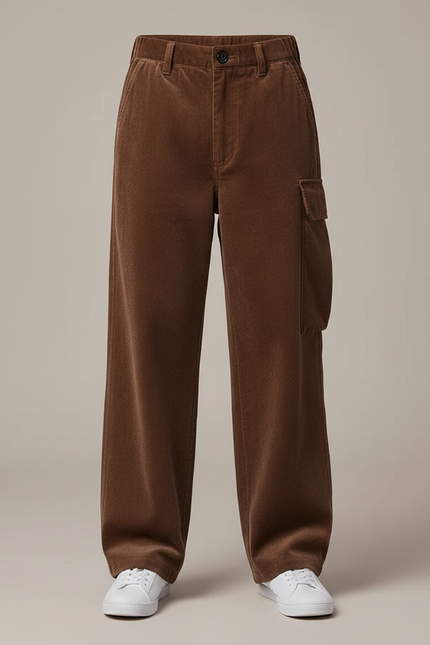 Pantalon Velours Marron Ample Droit Garçon Décontracté - vue 3