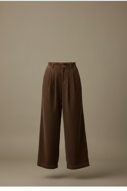 Pantalon Velours Marron Côtelé Large Décontracté Femme - Cordé - vue 3