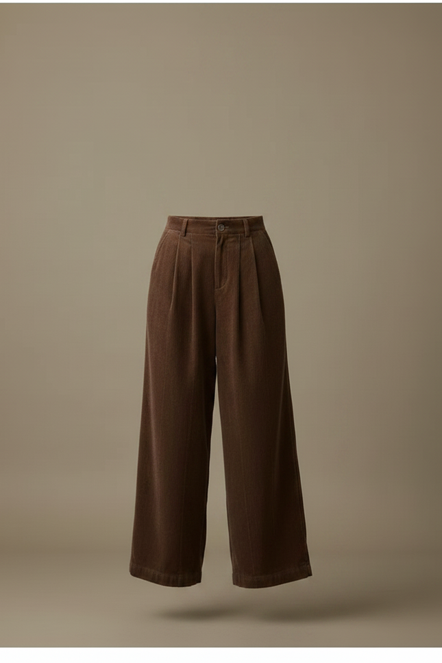 Pantalon Velours Marron Côtelé Large Décontracté Femme - Cordé - vue 3