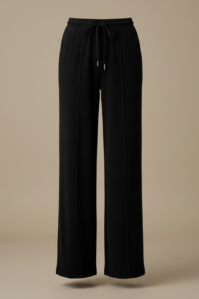 Pantalon Velours Noir Côtelé Ample Taille Haute Fluide - Cordé - vue 3