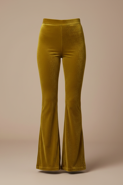 Pantalon Velours Évasé Taille Haute Confortable Femme - Doré - vue 3