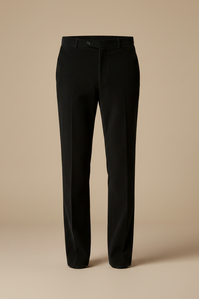 Pantalon Velours Homme Noir Côtelé Droit Élégant - vue 3