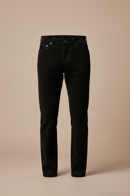 Pantalon Velours Noir Côtelé Droit Homme Classique Stretch - vue 3