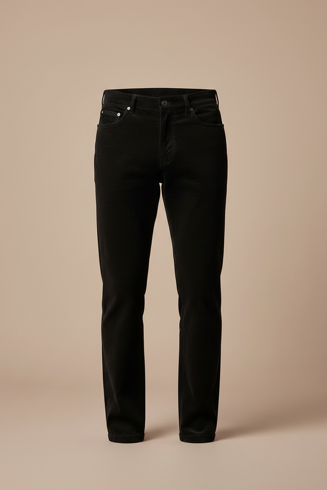 Pantalon Velours Noir Côtelé Droit Homme Classique Stretch - vue 3