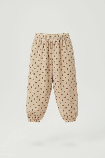 Pantalon Velours Beige Ample Points Marrons Enfant - Cordé - vue 3