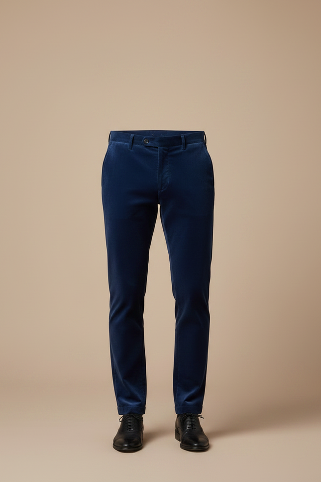 Pantalon Velours Bleu Marine Homme Coupe Slim Élégant - Cordé - vue 3