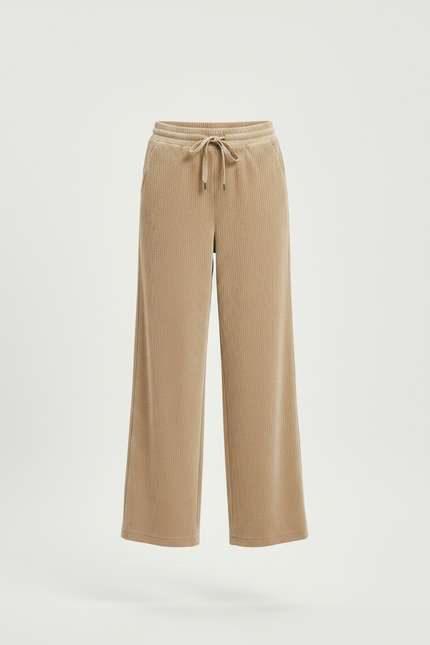 Pantalon Velours Beige Côtelé Ample Décontracté Cordon - Cordé - vue 3