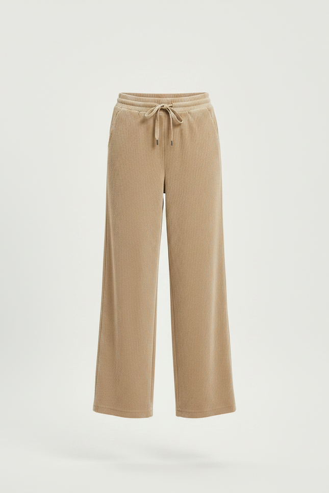 Pantalon Velours Beige Côtelé Ample Décontracté Cordon - Cordé - vue 3