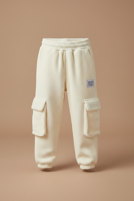 Pantalon Velours Côtelé Écru Doublé Chaud Garçon - Beige - vue 3