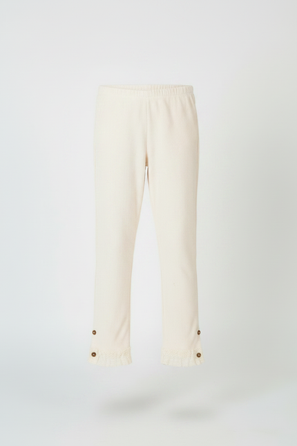 Pantalon Velours Côtelé Écru Enfant Dentelle Boutons - Beige Cordé - vue 3