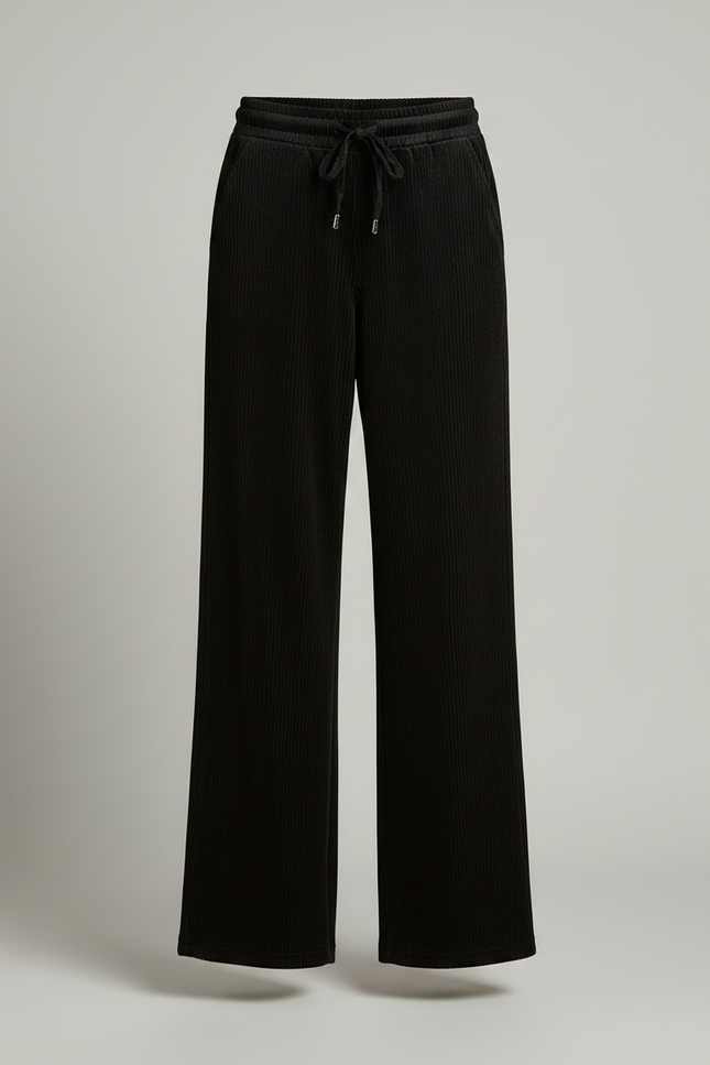 Pantalon Velours Noir Côtelé Ample Confortable Femme - Cordé - vue 3