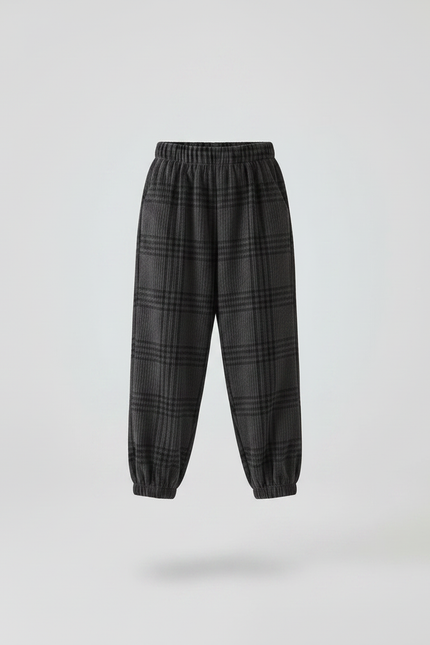 Pantalon Velours Carreaux Gris Ample Élastiqué Enfant - vue 3