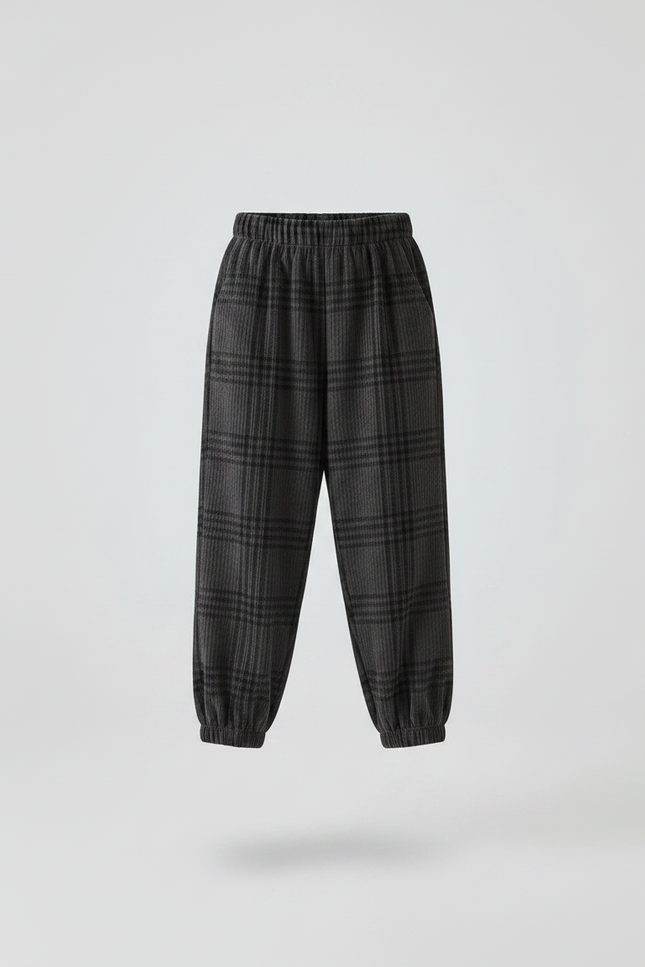 Pantalon Velours Carreaux Gris Ample Élastiqué Enfant - vue 3