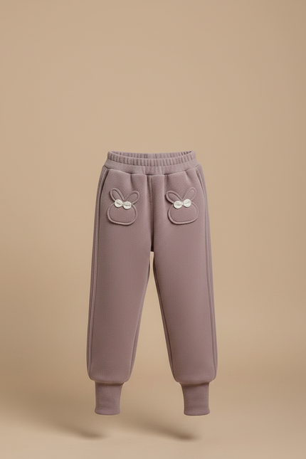 Pantalon Velours Lilas Brodé Lapin Ample Confortable - Violet - vue 3