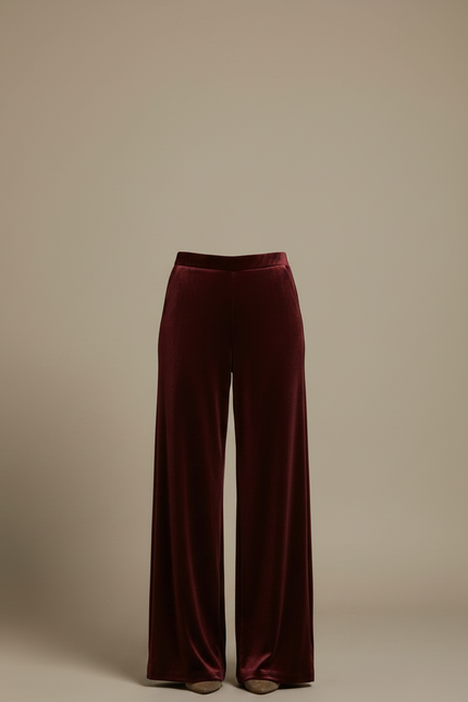 Pantalon Palazzo Velours - Bordeaux - vue 3