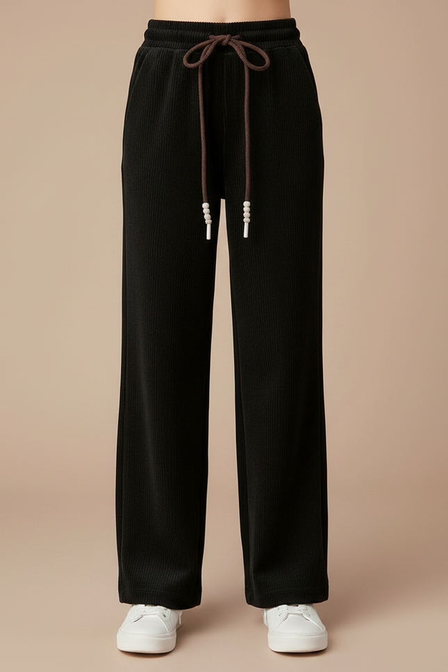Pantalon Velours Noir Côtelé Ample Enfant Doublé - Cordé - vue 3