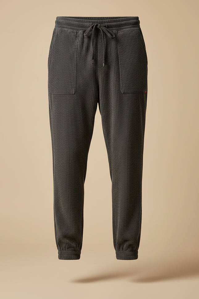 Pantalon Velours Côtelé Gris Jogger Décontracté Homme - Cordé - vue 3