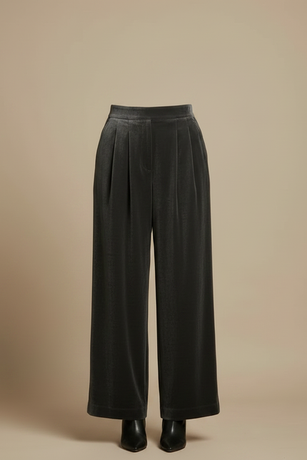 Pantalon Velours Gris Plissé Ample Femme Chic - vue 3