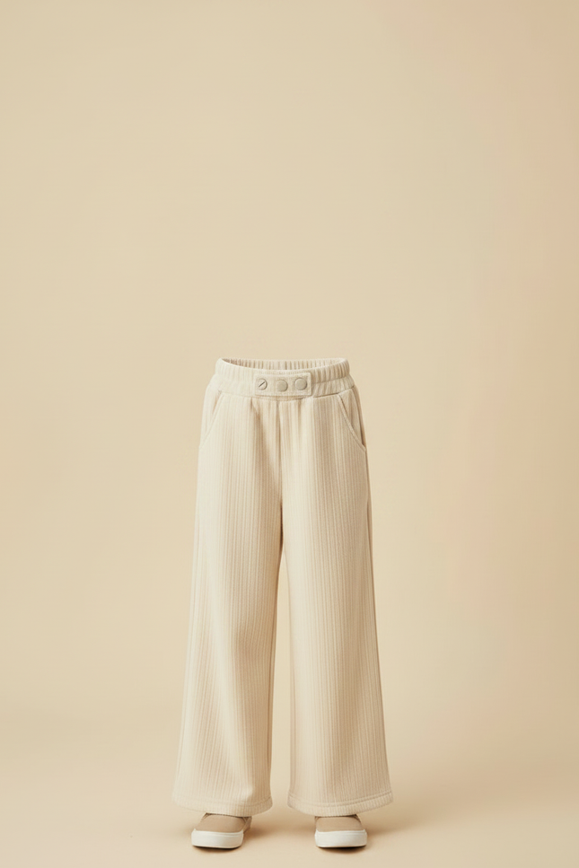 Pantalon Velours Côtelé Large Beige Enfant - Cordé - vue 3