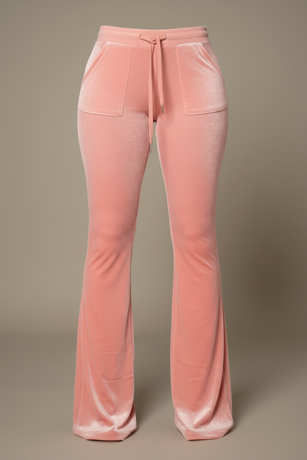 Pantalon Velours Rose Évasé Cordon Chic Femme - vue 3