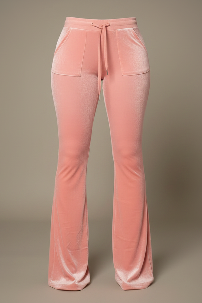 Pantalon Velours Rose Évasé Cordon Chic Femme - vue 3