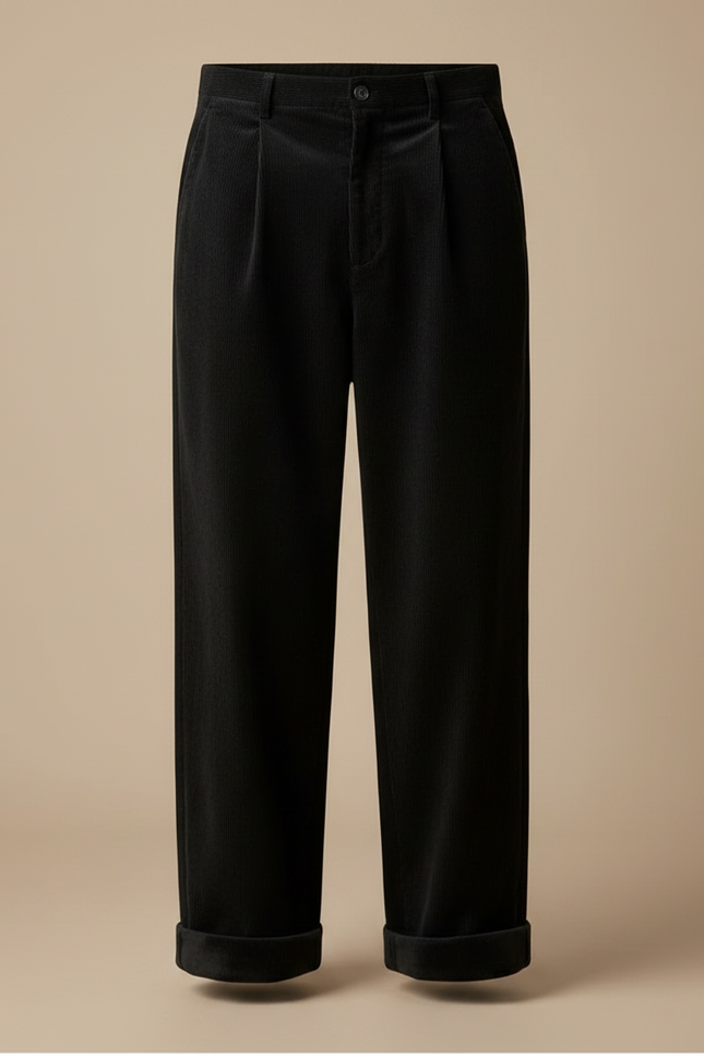 Pantalon Velours Noir Ample Côtelé Homme - Cordé - vue 3