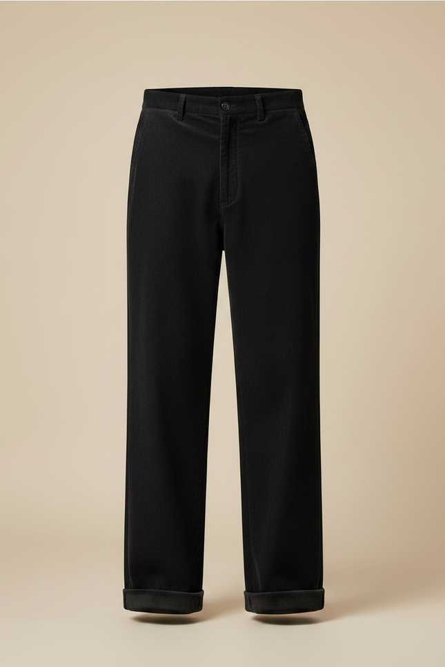 Pantalon Velours Noir Côtelé Ample Droit Décontracté Homme - Cordé - vue 3
