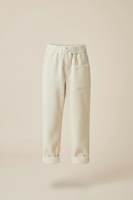 Pantalon Velours Écru Côtelé Ample Décontracté Enfant - Beige - vue 3