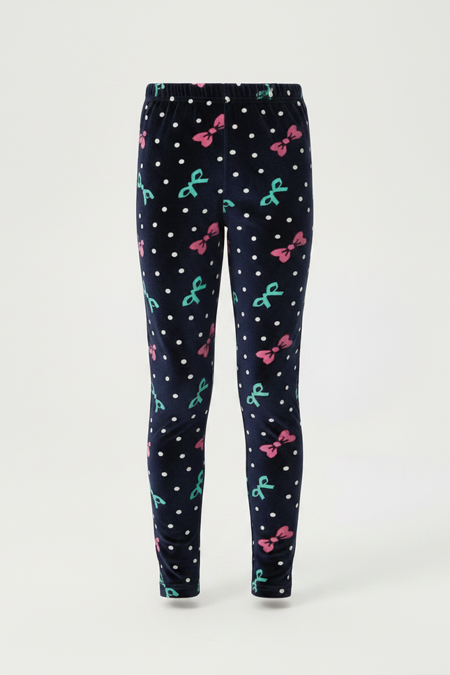 Pantalon Velours Bleu Marine Imprimé Nœuds Fille - vue 3