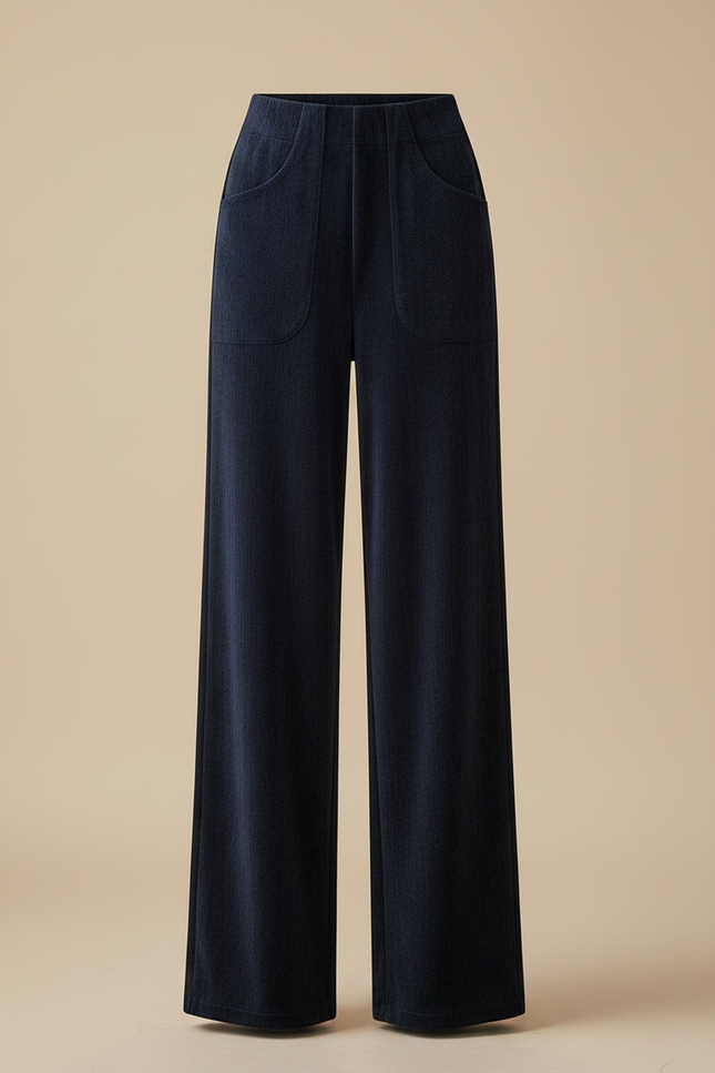 Pantalon Velours Cotelé Bleu Marine Femme - Cordé - vue 3