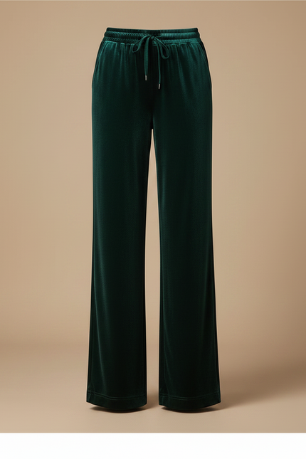 Pantalon Velours Vert Émeraude Ample Fluide Élégant Femme - vue 3