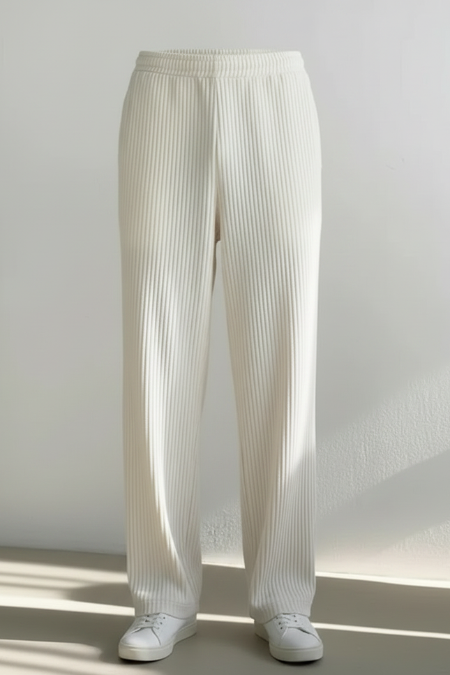 Pantalon Velours Crème Plissé Ample Décontracté Homme - Beige - vue 3